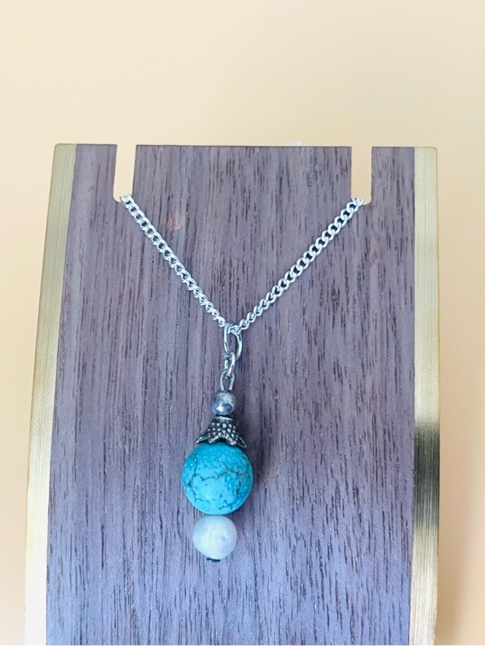 Turquoise and Pearl Silver Pendant Necklace